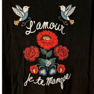 Miss Me Black Embroidered Button up Mini Dress Birds Western Cowgirl Y2K LARGE